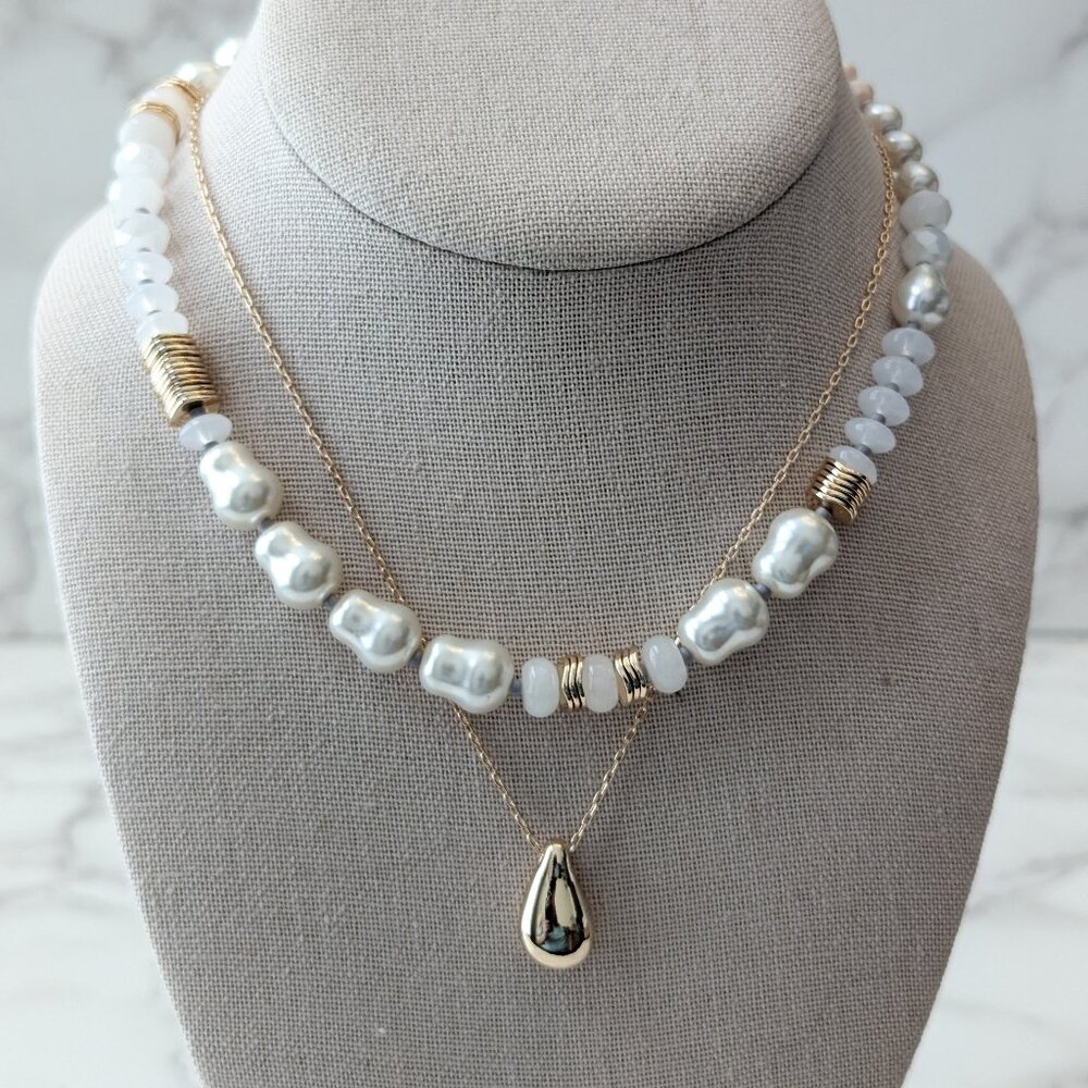 Loft Freshwater Pearl Bean Layered Statement Necklace